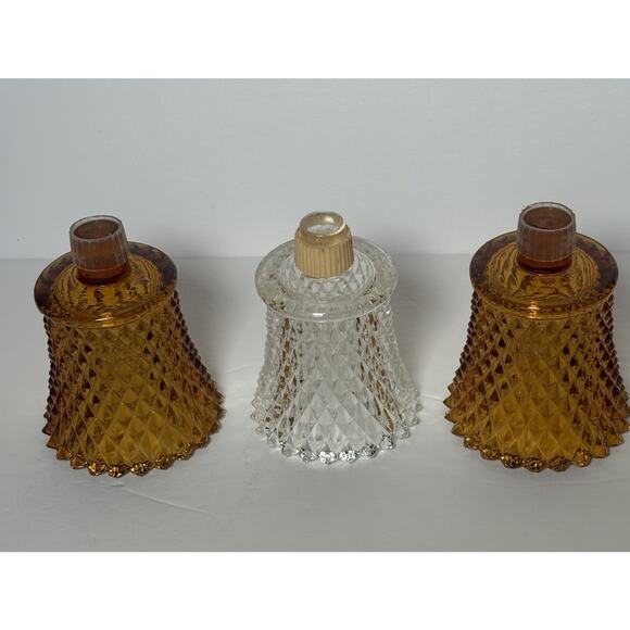 3 Home Interiors Amber & Clear Glass Votives Candle Holder Diamond Cut Grommet - Picture 5 of 16